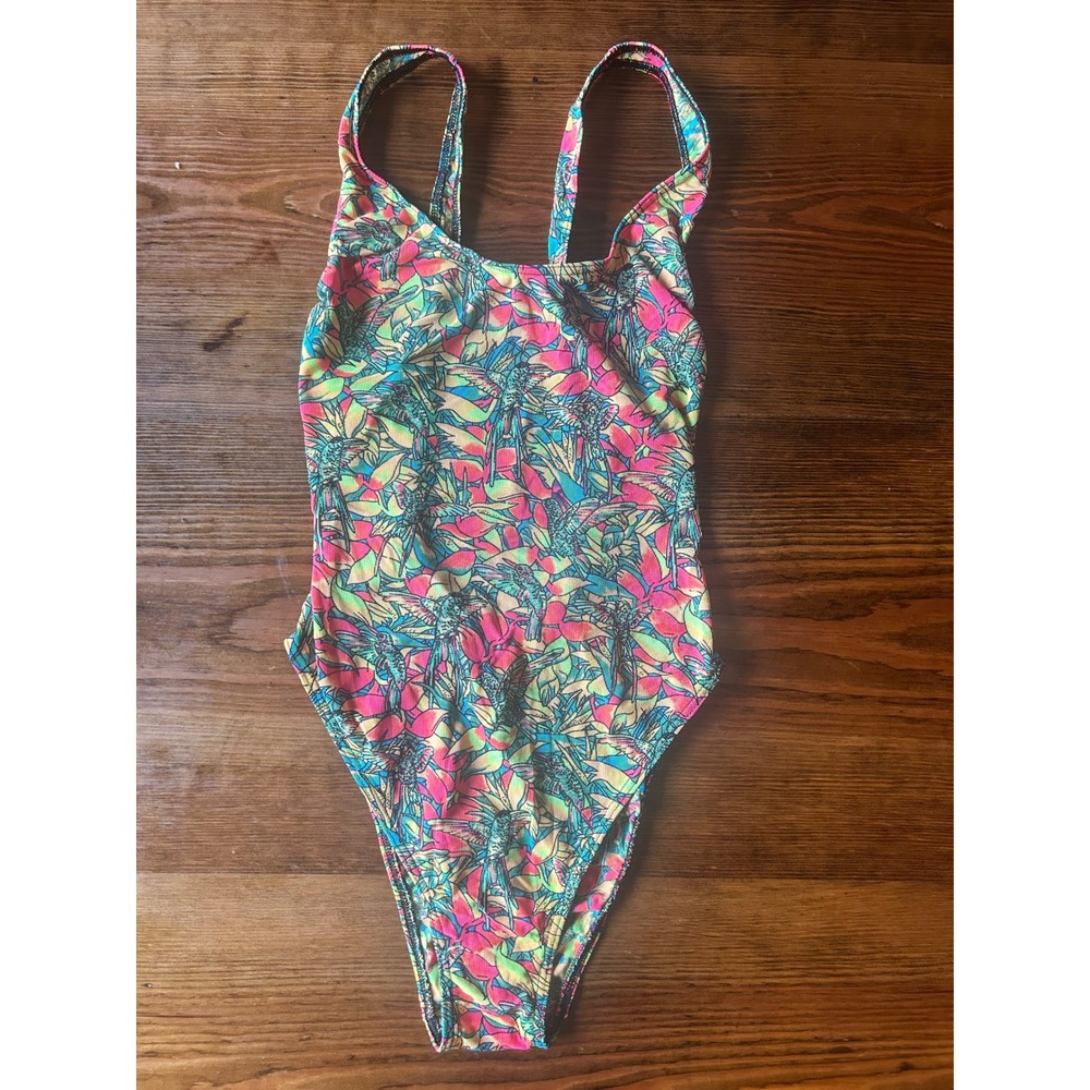 Vtg SOLAR Tan Thru 1pc Swimsuit S/M